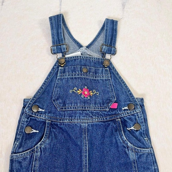 Buster Brown Girls Denim Overalls Floral Embroidery Toddler 4T 90's - Picture 3 of 6